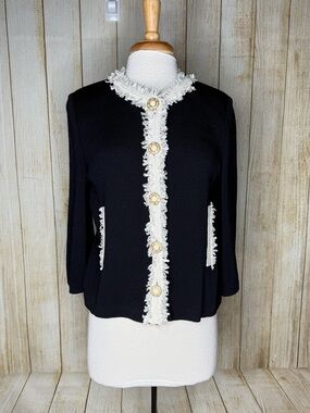 St. John Collection Black Jacket Cardigan Fringe